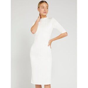 Alice + Olivia Delora Fitted Mock Neck Dress Off-White Size 2